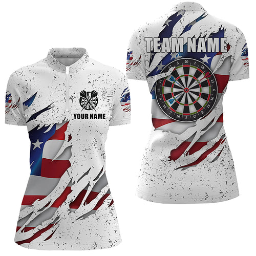 Personalized White Grunge US Flag Darts Quarter-Zip Shirts Custom Patriotic Dart Jerseys For Women VHM1114