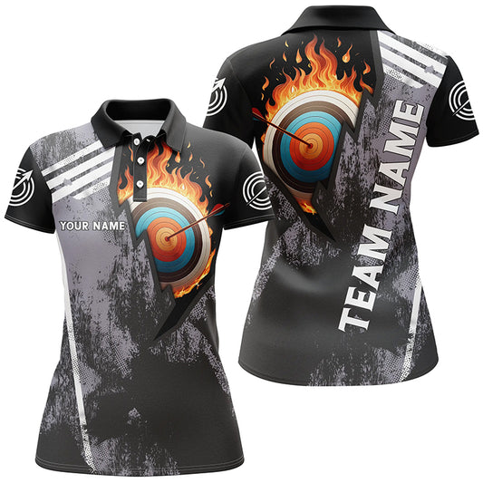 Personalized Fire Target Archery 3D Polo Shirts For Women, Custom Archery Bow And Arrow Team Jerseys VHM0983