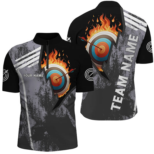Personalized Fire Target Archery 3D Quarter-Zip Shirts For Men, Archery Bow And Arrow Team Jerseys VHM0983