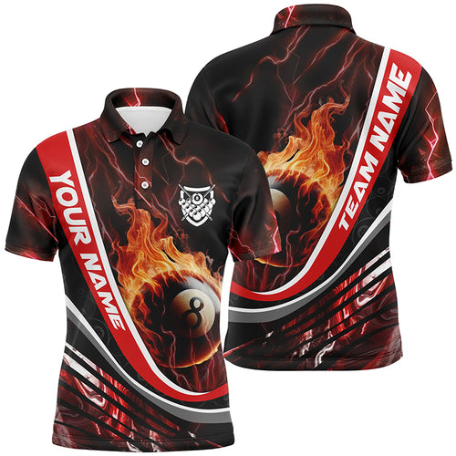 Personalized Style Thunder Red Fire 8 Ball Billiard 3D Polo Shirts For Men, 8 Ball Pool Team Shirts VHM1069