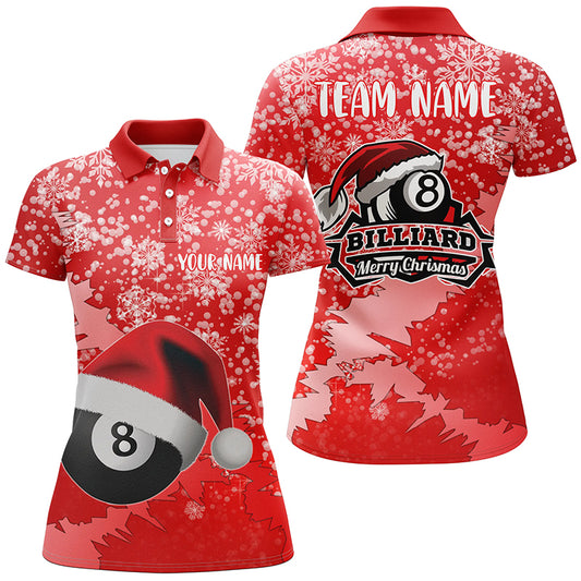 Personalized Merry Christmas 8 Ball Pool Billiards Polo Shirts For Women, Christmas Billiards Shirts VHM0621
