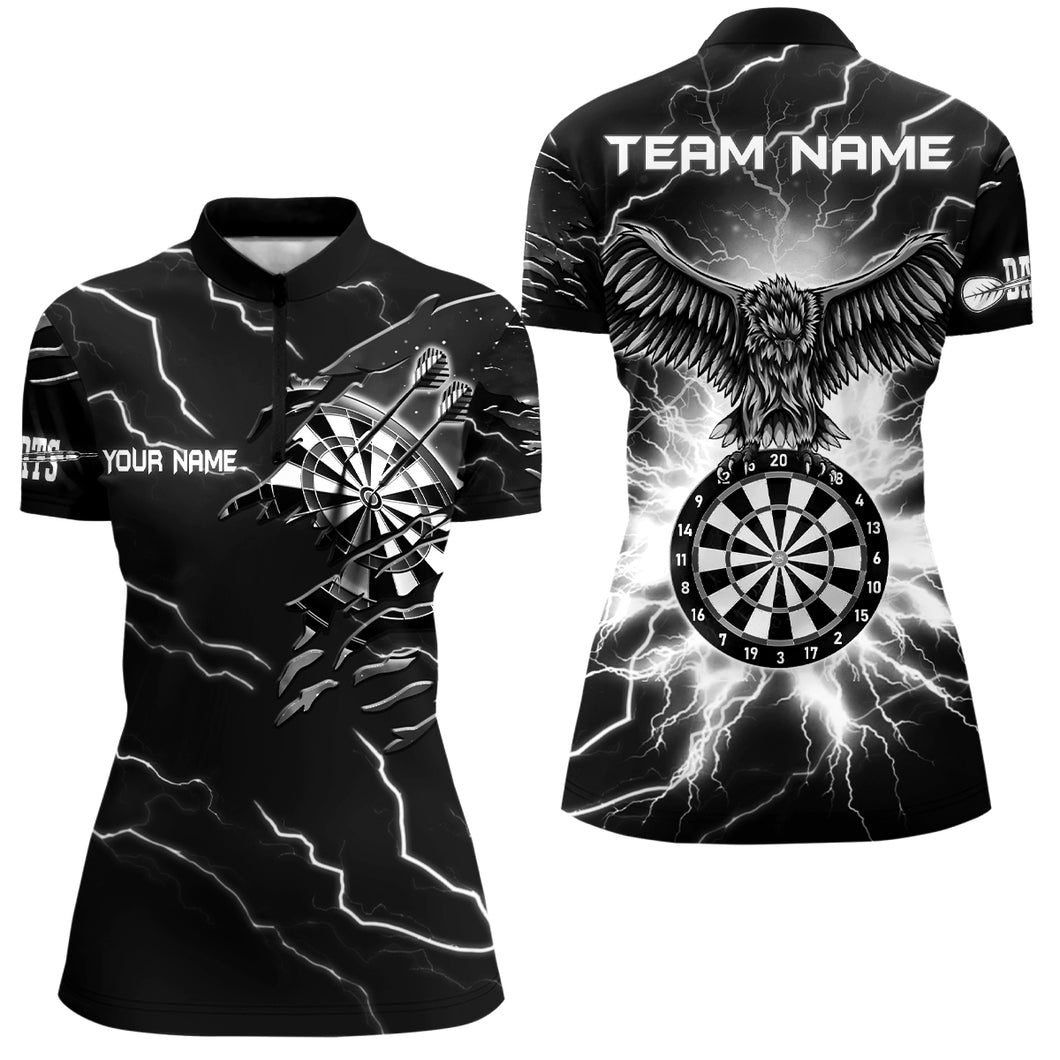 Personalized Thunder Black White Eagle Dart Quarter Zip Shirt Custom Dart Shirt For Women Dart Jersey VHM1144