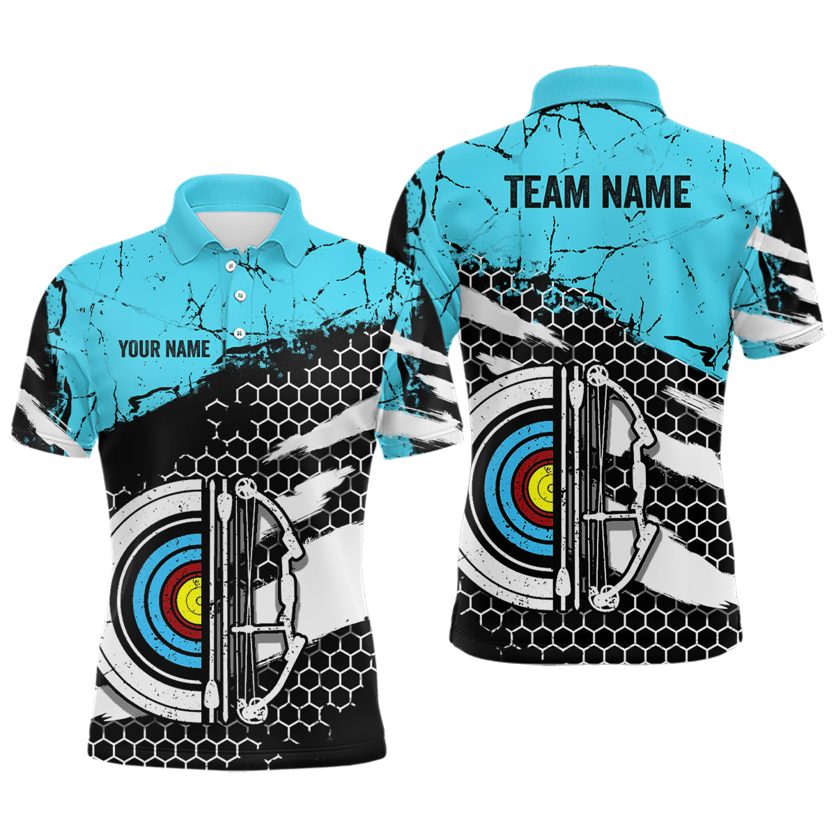 Personalized Retro Blue Black Target Archery Polo Shirts For Men, Custom Archery Team Shirts VHM0642
