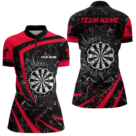Personalized Red Glass Break Dart Quarter-Zip Shirts Custom Dart Shirts For Women Dart Team Shirts VHM1160