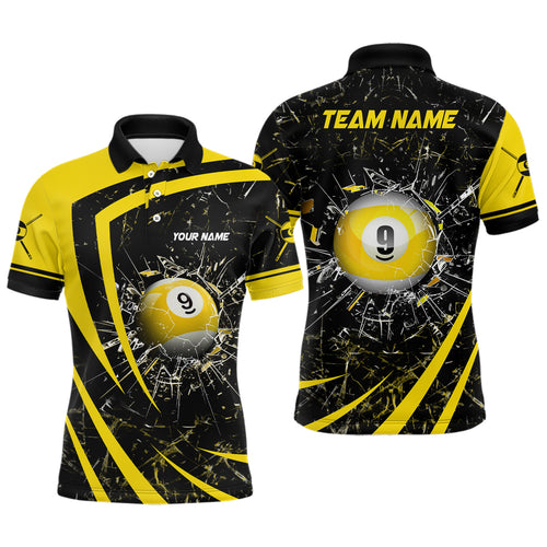 Personalized Yellow Glass Break 9 Ball Pool 3D Polo Shirts For Men Billiards 9 Ball Team Jerseys VHM1167