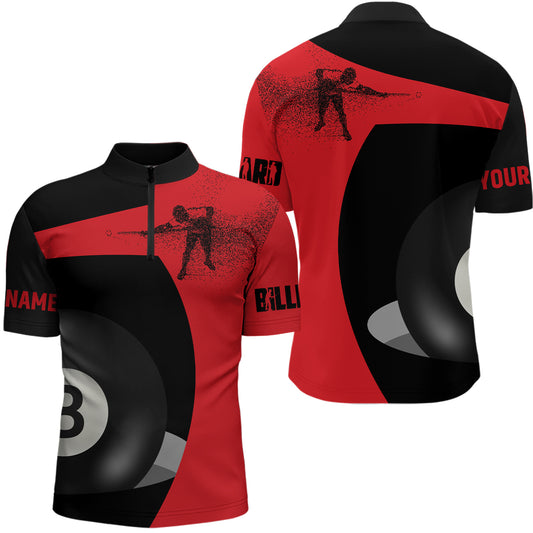 Personalized Customized 3D Funny Billiard Player 8 Ball Pool Red Black Quarter-Zip Shirts For Men VHM0510
