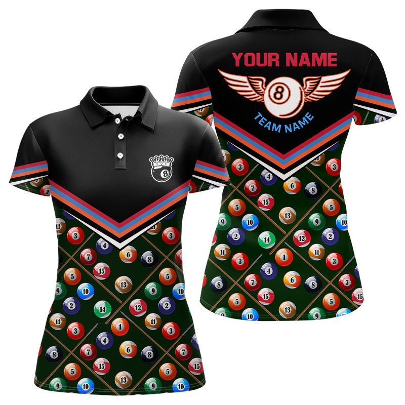 Personalized Billiard Balls Pattern 3D Polo Shirts For Women, Custom Funny 8 Ball Billiard Jerseys VHM0092