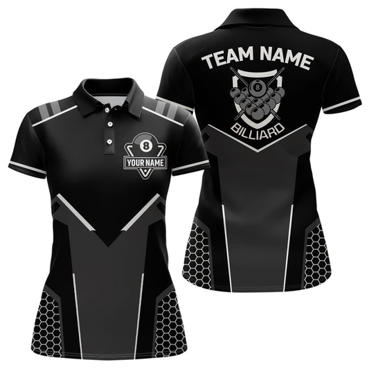 Personalized Style Black White 8 Ball Billiard 3D Polo Shirts For Women, 8 Ball Pool Team Jerseys VHM1055