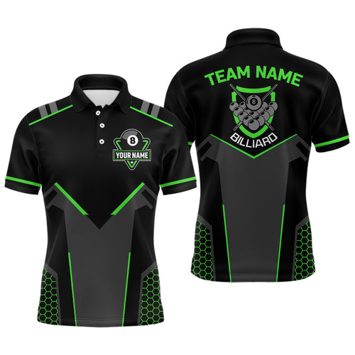 Personalized Style Black Green 8 Ball Billiard 3D Polo Shirts For Men, 8 Ball Pool Team Jerseys VHM1058