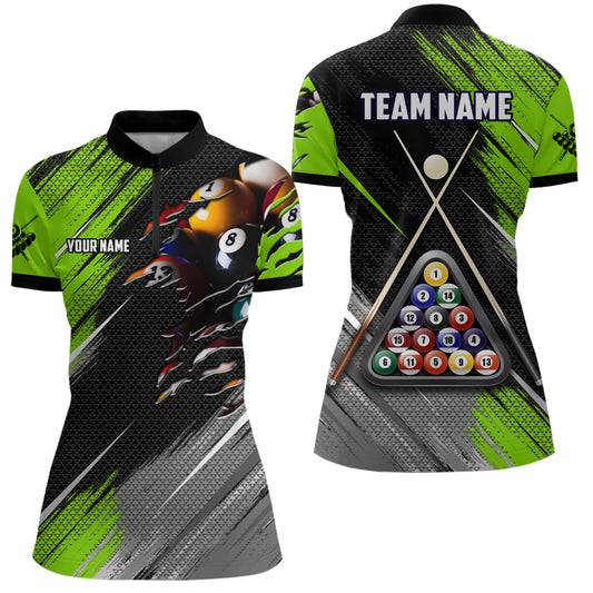Personalized Green Black Billiard Balls 3D Shirts For Women Custom 8 Ball Pool Billiards Team Jerseys VHM1187