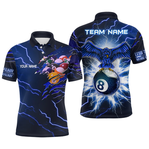 Personalized Thunder Pattern Eagle 8 Ball Billiards Blue 3D Polo Shirts For Men, Billiards Jerseys VHM0375