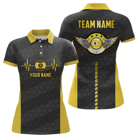 Personalized Funny 3D 9 Ball Pool Billiards Polo Shirts For Women, Custom 9 Ball Team Shirts VHM0609