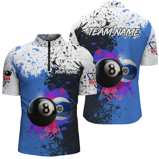 Billiard 8 Ball & 10 Ball Grunge Style Custom Men Quarter-Zip Shirt, Billiard Attire Jerseys TDM1396