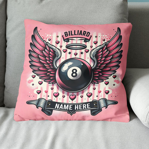 Personalized Pink Billiard With Wings Pillow, Best Valentine Gifts For Billiard Lover TDM0884