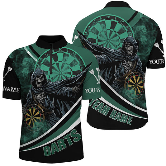 Grim Reaper Green Darts Jersey Men Quarter-Zip Shirts Custom Team League Darts Shirts TDM1390
