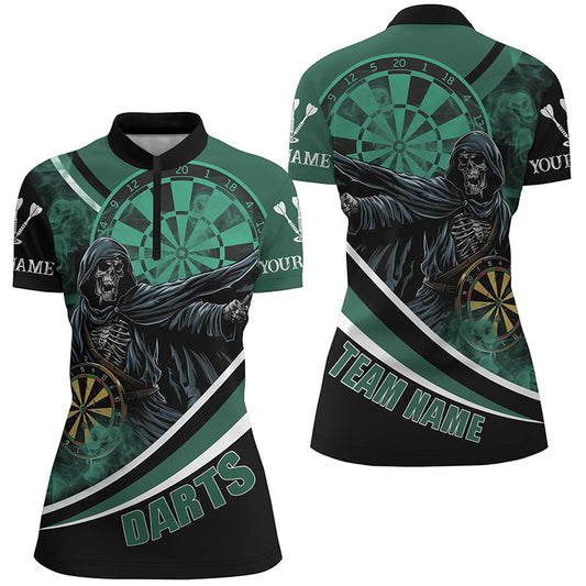 Grim Reaper Green Darts Jersey Women Quarter-Zip Shirts Custom Team League Darts Shirts TDM1390