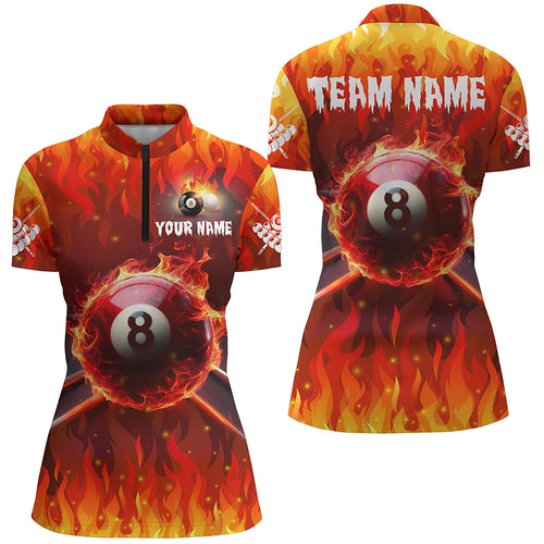 Personalized 3D 8 Ball Pool Fire Women Quarter-Zip Shirts Custom Billiard Apparel TDM1207