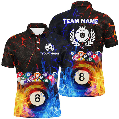 Billiard 8 Ball Water Fire Personalized Name 3D Polo Shirts For Men Custom Pool League Shirts TDM0571