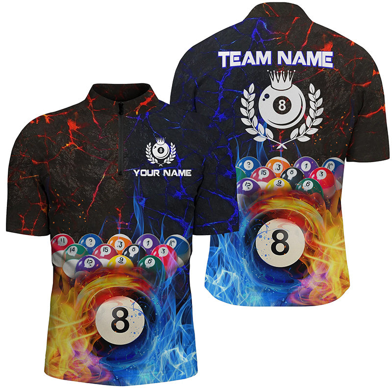 Billiard 8 Ball Water Fire Personalized 3D Quarter-Zip Shirts For Men, Pool League Shirts TDM0571