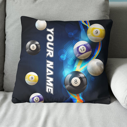 Personalized 3D Billiard Balls On Blue Glowing Pillow Best Custom Pillow TDM0759