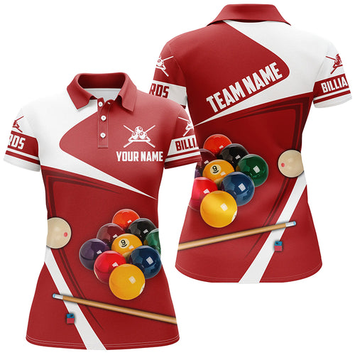 Personalized Billiard Ball Red Version 3D Polo Shirts For Women, Custom Billiard Team Uniform Shirts TDM0174