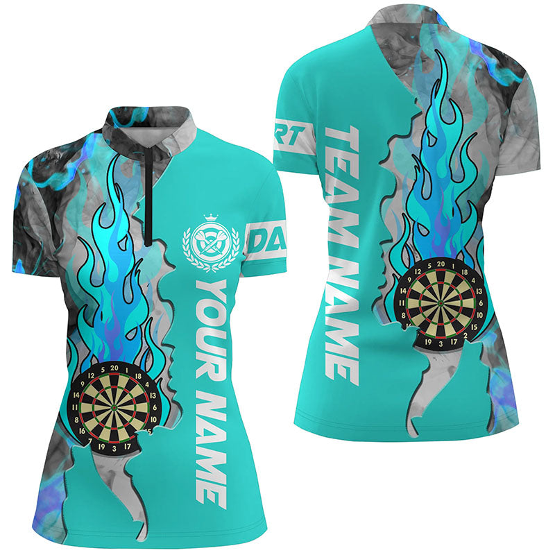 Turquoise Darts Board Fire Smoke Women Darts Quarter-Zip Shirts Custom Unique Darts Jerseys TDM1308