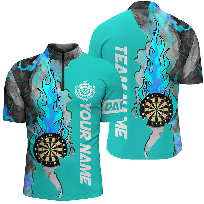 Turquoise Darts Board Fire Smoke Men Darts Quarter-Zip Shirts Custom Unique Darts Jerseys TDM1308