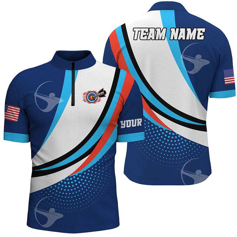Personalized Blue Archer Jerseys Men Quarter-Zip Shirts Custom Team Name Archery Jerseys  TDM0651