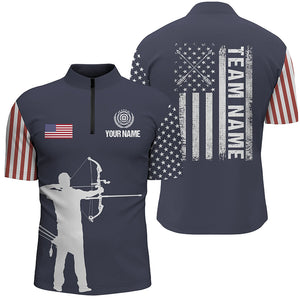 Personalized US Archery Silhouette Archer Men Quarter-Zip Shirts Best Archery Team Shirts TDM0464