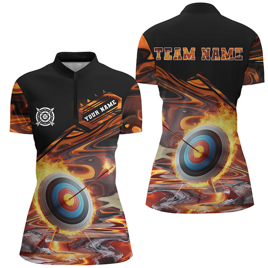 Personalized Flaming Target Archery Women Quarter-Zip Shirts, Best Archery Target Shirts  TDM1027