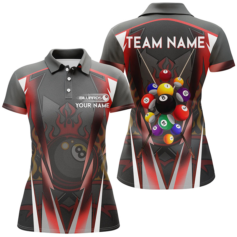 Red 8 Ball Pool Fire Billiard Balls Women Polo Shirts Customized Team League Billiard Jersey TDM1353