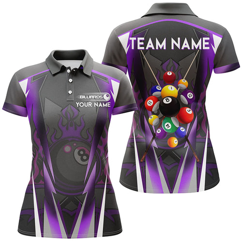 Purple 8 Ball Pool Fire Billiard Balls Women Polo Shirts Customized Team League Billiard Jersey TDM1355