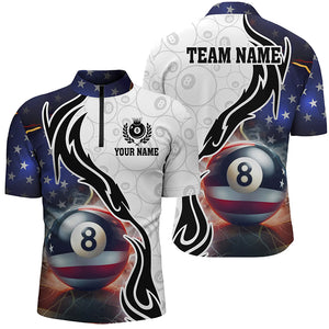 3D 8 Ball Pool Lightning US Flag Personalized Billiard Shirts For Men, Patriotic Shirts For Pooler TDM1568