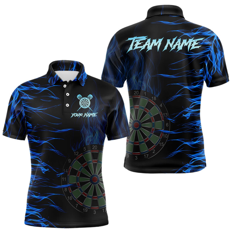Personalized Blue Flaming 3D Fire Dart Shirts For Men Custom Team Dart Jerseys Polo & Quarter Zip TDM3685