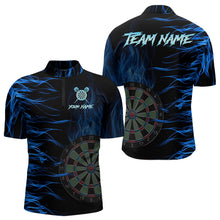 Load image into Gallery viewer, Personalized Blue Flaming 3D Fire Dart Shirts For Men Custom Team Dart Jerseys Polo &amp; Quarter Zip TDM3685