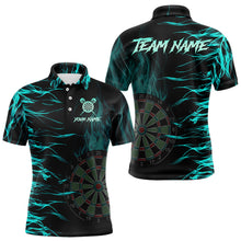 Load image into Gallery viewer, Personalized Turquoise Flaming Dart Shirts For Men Custom Fire Dart Jerseys Polo &amp; Quarter Zip TDM3687