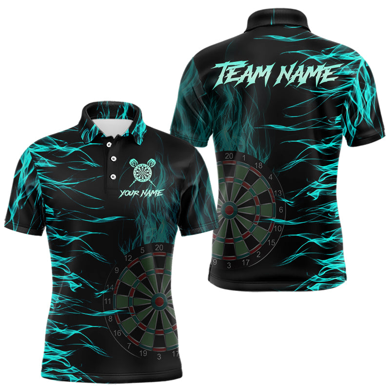 Personalized Turquoise Flaming Dart Shirts For Men Custom Fire Dart Jerseys Polo & Quarter Zip TDM3687