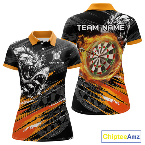 Orange And Black Grunge Lion And Shark Dart Shirts Custom Women's Dart Jersey Polo & Quarter Zip TDM3847