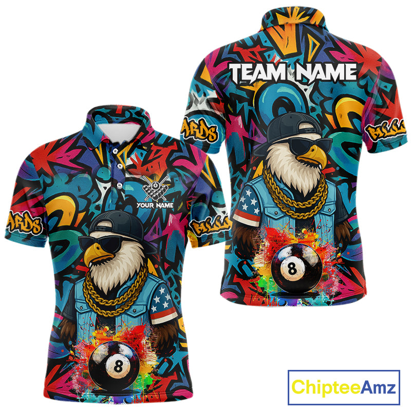 Funny Eagle Colorful Graffiti 8 Ball Billiard Shirt For Men Custom Billiard Jersey Pool Team Shirts TDM3854