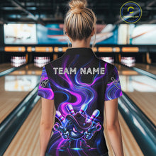 Load image into Gallery viewer, Custome Neon Blue Purple Funny Bowling Shirt For Women, Bowling League Team Jersey Polo &amp; 1/4 Zip TDM6277