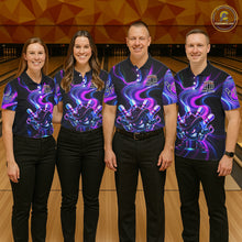 Load image into Gallery viewer, Custome Neon Blue Purple Funny Bowling Shirt For Women, Bowling League Team Jersey Polo &amp; 1/4 Zip TDM6277