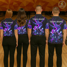 Load image into Gallery viewer, Custome Neon Blue Purple Funny Bowling Shirt For Women, Bowling League Team Jersey Polo &amp; 1/4 Zip TDM6277