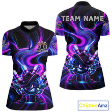 Load image into Gallery viewer, Custome Neon Blue Purple Funny Bowling Shirt For Women, Bowling League Team Jersey Polo &amp; 1/4 Zip TDM6277