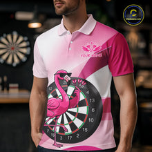 Load image into Gallery viewer, Custom Pink Flamingo Funny Darts Shirt For Men, Darts Team Jersey Polo &amp; 1/4 Zip, Darts Gift TDM6278
