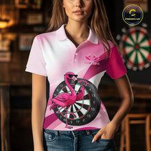 Load image into Gallery viewer, Custom Pink Flamingo Funny Darts Shirt For Women, Darts Team Jersey Polo &amp; 1/4 Zip, Darts Gift TDM6278