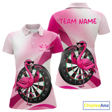Load image into Gallery viewer, Custom Pink Flamingo Funny Darts Shirt For Women, Darts Team Jersey Polo &amp; 1/4 Zip, Darts Gift TDM6278