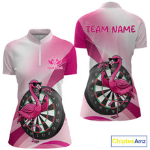 Load image into Gallery viewer, Custom Pink Flamingo Funny Darts Shirt For Women, Darts Team Jersey Polo &amp; 1/4 Zip, Darts Gift TDM6278