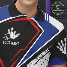 Load image into Gallery viewer, Close-up of a grunge Texas flag bowling polo shirt collar, buttons, and distressed flag artwork.