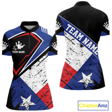 Load image into Gallery viewer, Grunge Texas flag bowling quarter zip shirt for women designed for league tournaments and team events.