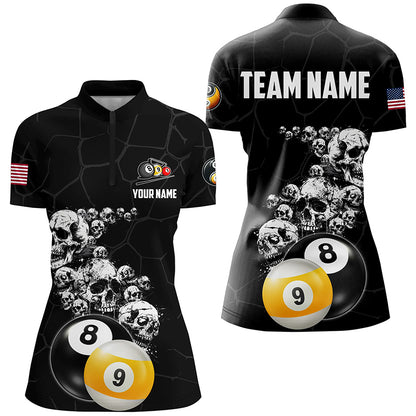 Personalized Skull 8 Ball & 9 Ball Billiard Shirts For Women Custom Unique Billiard Apparel Jerseys TDM1971
